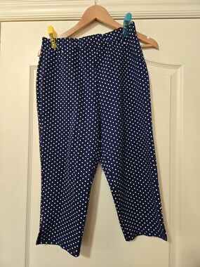 Quacker Factory Navy with White Polka Dot Soft Pull On Stretch Capris